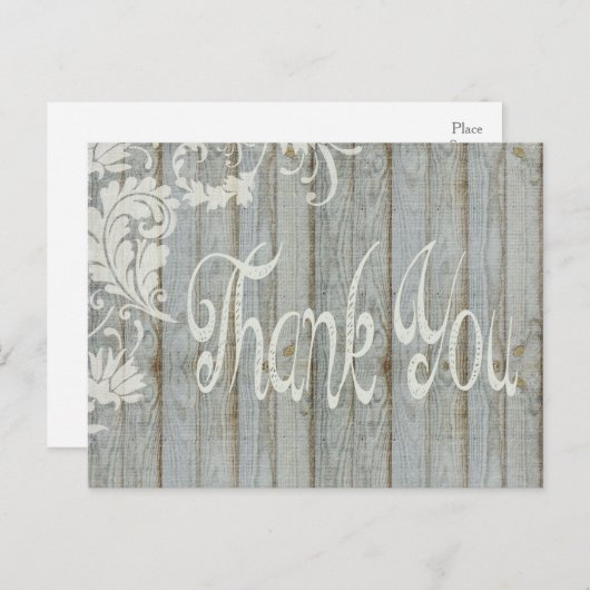 Grey Distressed Wood Rustiek Bedankt Post Kaart (Voorkant / Achterkant)