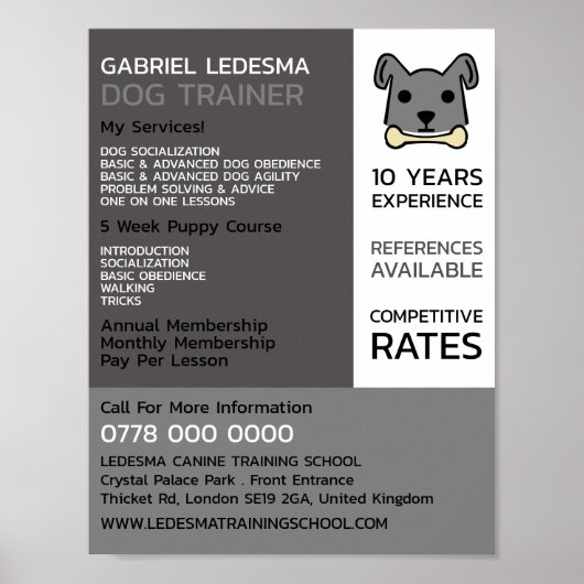 Grey Dog, Dog Trainer Adverteren Poster (Voorkant)