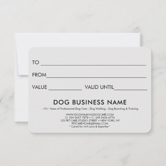 Grey Dog Grooming Huisdier Boarding Gift Certifica (Achterkant)