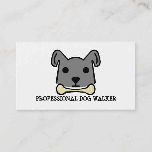 Grey Dog met Bone, Dog Walker Service Visitekaartje (Voorkant)