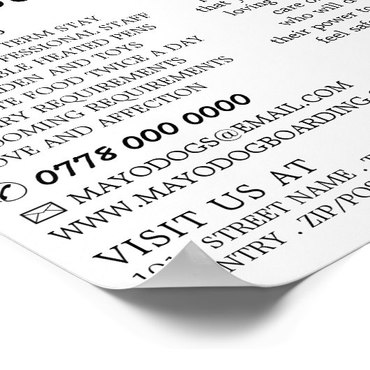 Grey Dog met bot, Dog Boarding, Adverteren Poster (Hoek)