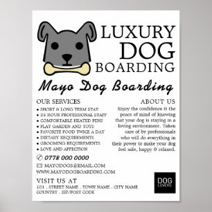 Grey Dog met bot, Dog Boarding, Adverteren Poster