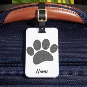 Grey Dog Paw Print Cartoon Oud Papier Print Bagagelabel