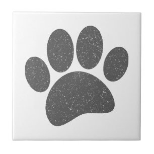Grey Dog Paw Print Cartoon Oud Papier Print Tegeltje