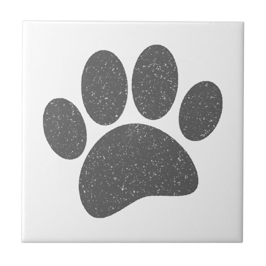 Grey Dog Paw Print Cartoon Oud Papier Print Tegeltje (Voorkant)