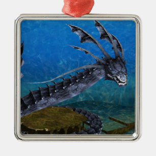 Grey Dragon Square-Ornament Metalen Ornament