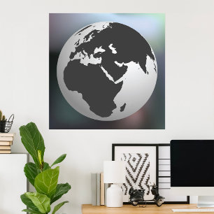 Grey Earth Wereldbol Poster