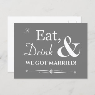 Grey Eat Drink We zijn getrouwd Retro Elopement Briefkaart