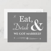 Grey Eat Drink We zijn getrouwd Retro Elopement Briefkaart (Voorkant / Achterkant)