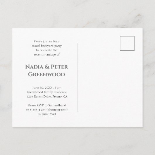 Grey Eat Drink We zijn getrouwd Retro Elopement Briefkaart (Achterkant)