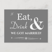 Grey Eat Drink We zijn getrouwd Retro Elopement Briefkaart (Voorkant)