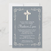 Grey Elegant Baptisme | Christening Elegant Cross Kaart (Voorkant)