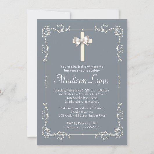 Grey Elegant Baptisme | Christening Elegant Cross Kaart (Voorkant)