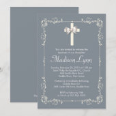 Grey Elegant Baptisme | Christening Elegant Cross Kaart (Voorkant / Achterkant)