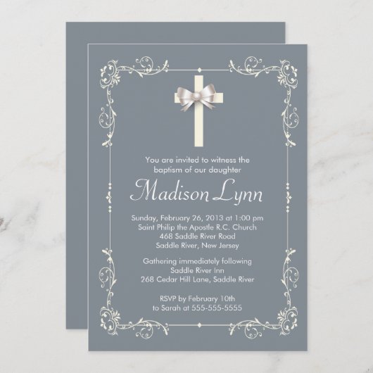 Grey Elegant Baptisme | Christening Elegant Cross Kaart (Voorkant / Achterkant)