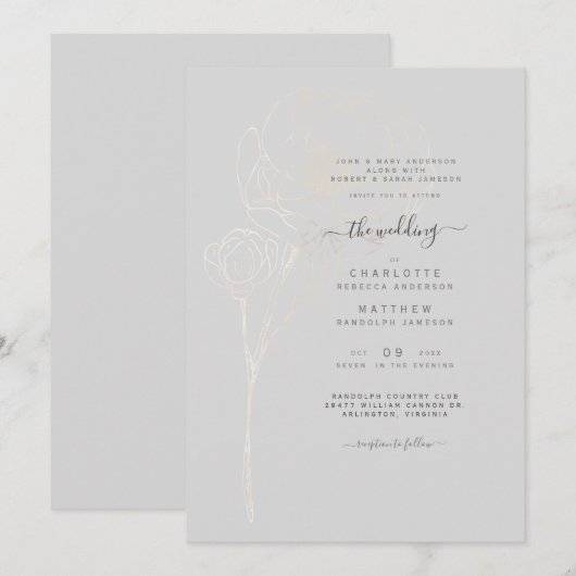 Grey Elegant Beide stellen de Uitnodiging van de B (Voorkant / Achterkant)