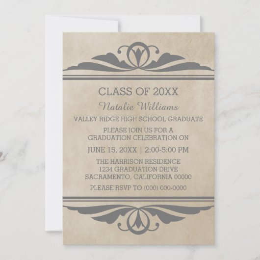 Grey Elegant Deco Afstuderen Invite Kaart (Voorkant)