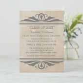 Grey Elegant Deco Afstuderen Invite Kaart (Staand voorkant)