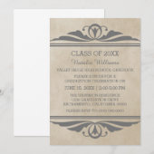 Grey Elegant Deco Afstuderen Invite Kaart (Voorkant / Achterkant)