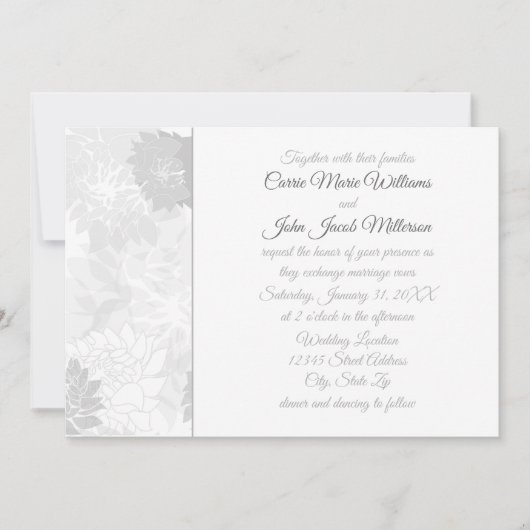 Grey Elegant Floral - Wedding Invitation Kaart (Voorkant)