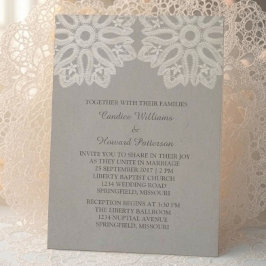 Grey Elegant Lace Wedding Invite Kaart