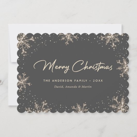 Grey Elegant Modern Snowflake Christmas Card Feestdagenkaart (Voorkant)