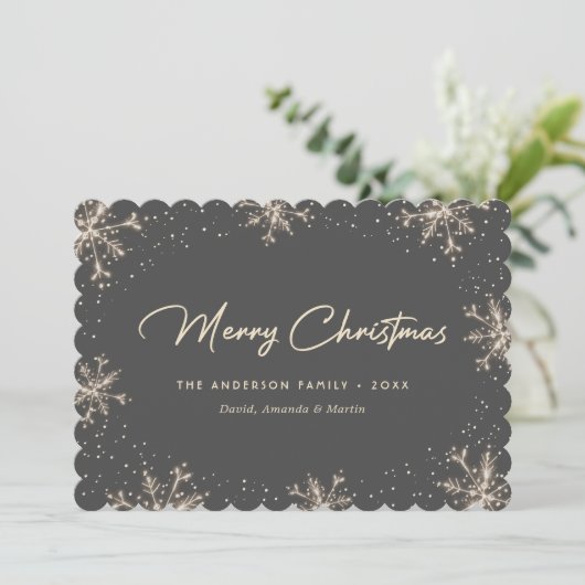 Grey Elegant Modern Snowflake Christmas Card Feestdagenkaart (Staand voorkant)