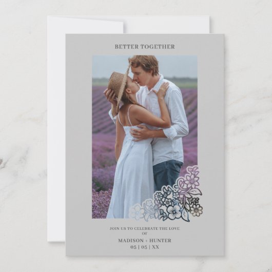 Grey Elegant Photo Botanical Frame Wedding (Voorkant)