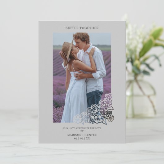 Grey Elegant Photo Botanical Frame Wedding (Staand voorkant)