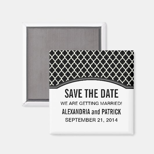 Grey Elegant Quatrefoil Save the Date Magnet (Voorkant / Achterkant)
