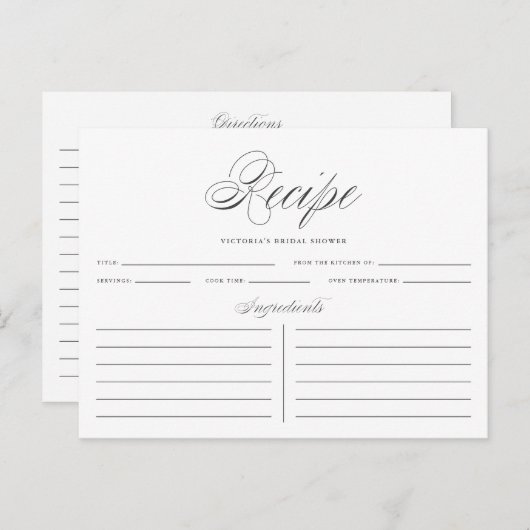 Grey Elegant Script Vrijgezellenfeest Recipe Kaart (Voorkant / Achterkant)