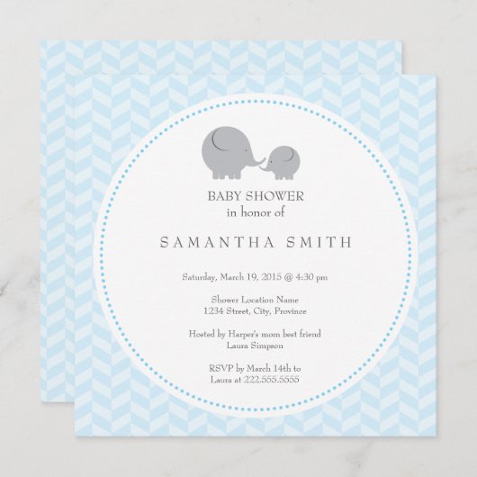Grey Elephant ı Baby shower Invitation Kaart (Voorkant / Achterkant)