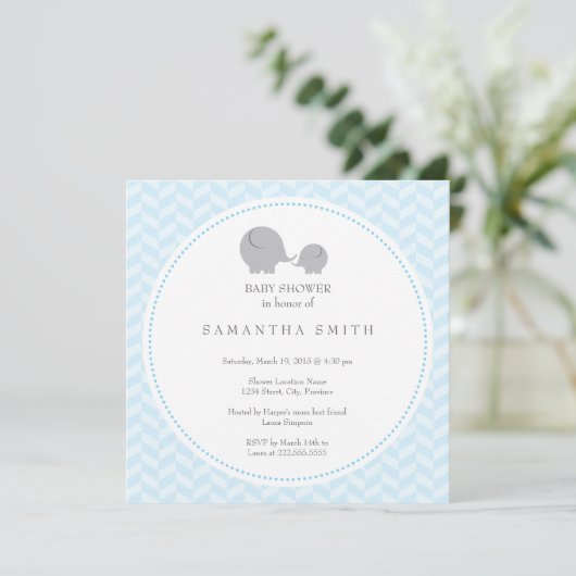 Grey Elephant ı Baby shower Invitation Kaart (Staand voorkant)