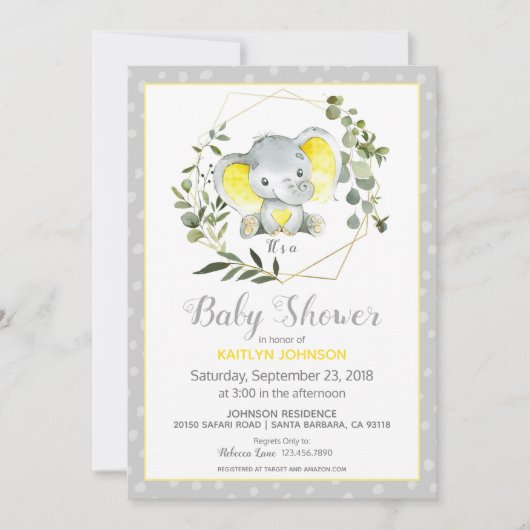 Grey Elephant Modern Baby shower Kaart (Voorkant)