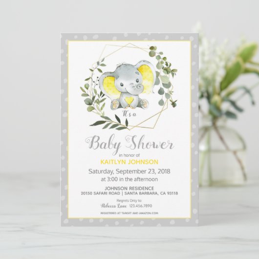 Grey Elephant Modern Baby shower Kaart (Staand voorkant)