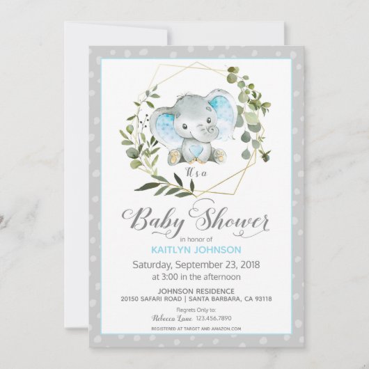 Grey Elephant Modern Baby shower Kaart (Voorkant)