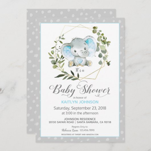Grey Elephant Modern Baby shower Kaart (Voorkant / Achterkant)