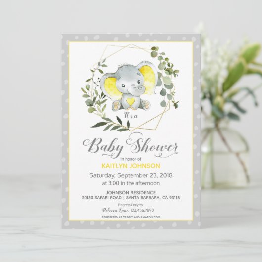 Grey Elephant Modern Baby shower Kaart (Staand voorkant)