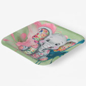 Grey Elephant Sewn Floral Patchwork Baby shower Papieren Bordje (Gebogen)