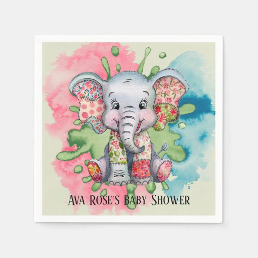 Grey Elephant Sewn Floral Patchwork Baby shower Servet (Voorkant)