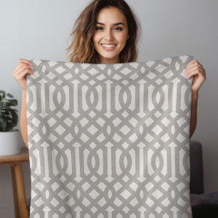 Grey en Ivory Trellis   Moderne bosbouw Fleece Deken