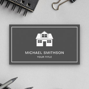 Grey en White Home Icon Real Estate Agent Visitekaartje