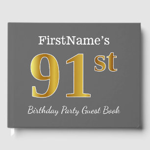 Grey, Faux Gold 91st Birthday Party + aangepaste n Gastenboek