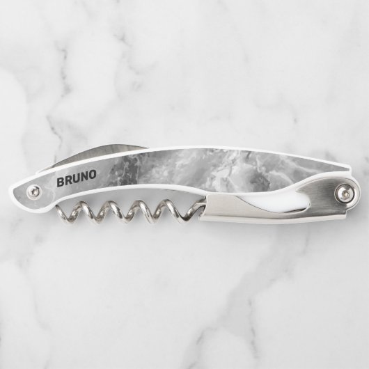 Grey Faux Marble Monogram Waiter's Kurkentrekker (Achterkant)