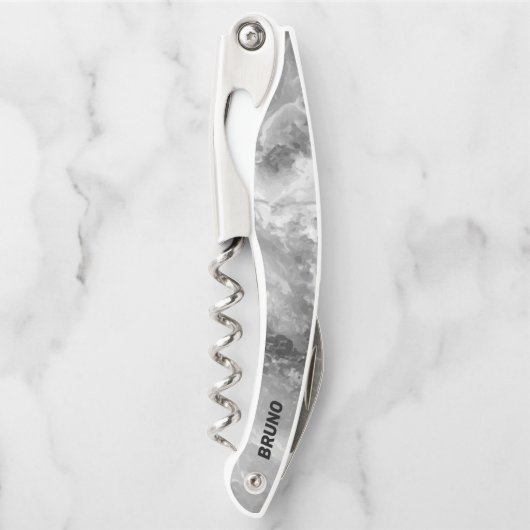 Grey Faux Marble Monogram Waiter's Kurkentrekker (Voorkant)