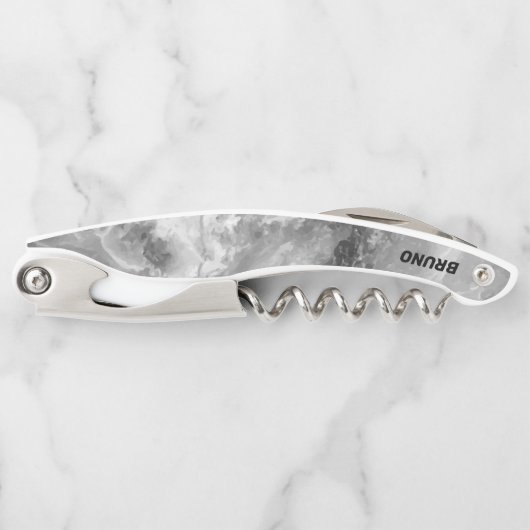 Grey Faux Marble Monogram Waiter's Kurkentrekker (Voorkant)