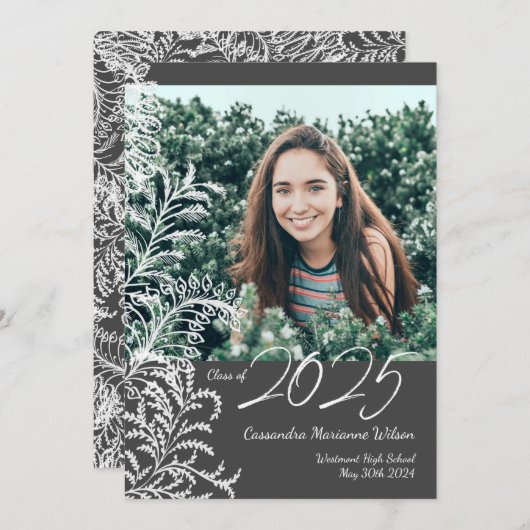 Grey Ferns  Foto Afstuderen Aankondiging (Voorkant / Achterkant)