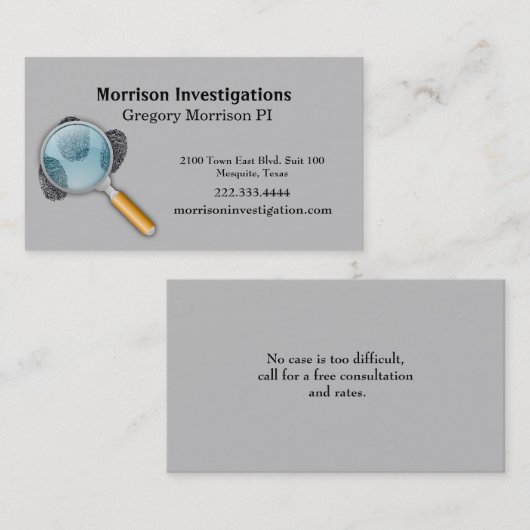 Grey Finger Prints Private Research Visitekaartje (Voorkant / Achterkant)