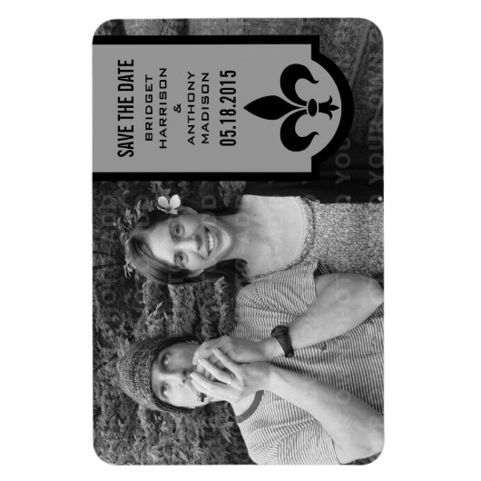 Grey Fleur De Lis Banner sparen de Magnet Datum Magneet (Verticaal)