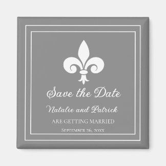 Grey Fleur de Lis Save the Date Magnet